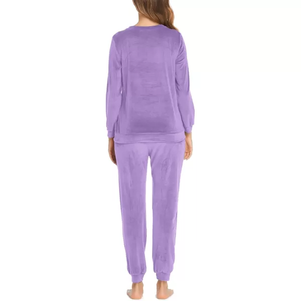 Ekouaer Womens Pajamas Sets Long Sleeve Soft Warm Sleepwear 2 Piece Velvet Pjs Lounge Sets with PocketsPurple