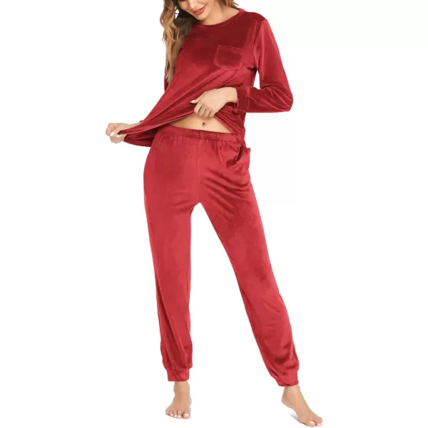 Ekouaer Womens Pajamas Sets Long Sleeve Soft Warm Sleepwear 2 Piece Velvet Pjs Lounge Sets with PocketsRed