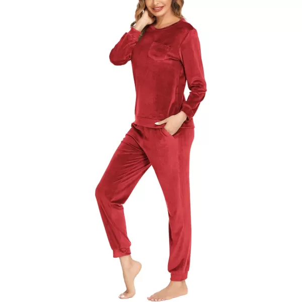 Ekouaer Womens Pajamas Sets Long Sleeve Soft Warm Sleepwear 2 Piece Velvet Pjs Lounge Sets with PocketsRed