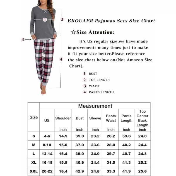 Ekouaer Womens Pajamas Sets Long Sleeve with Plaid Pants Soft Sleepwear O Neck 2 Piece Pjs Joggers Loung Set with Pockets1pat1