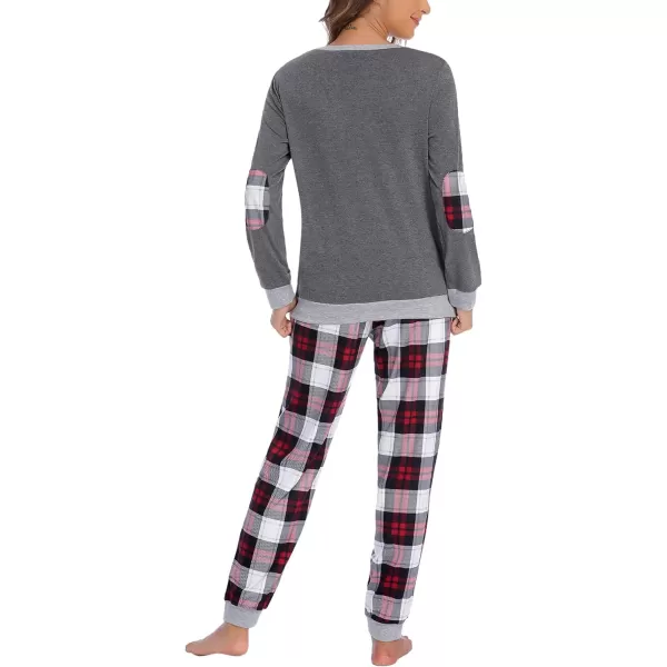 Ekouaer Womens Pajamas Sets Long Sleeve with Plaid Pants Soft Sleepwear O Neck 2 Piece Pjs Joggers Loung Set with Pockets1pat1