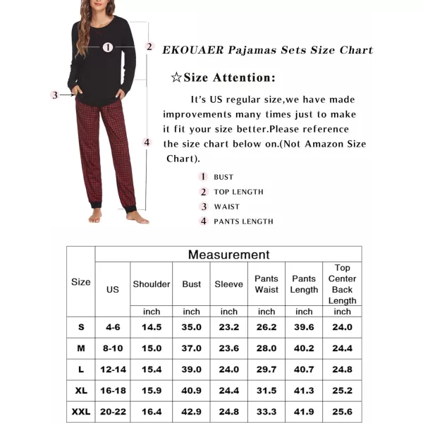 Ekouaer Womens Pajamas Sets Long Sleeve with Plaid Pants Soft Sleepwear O Neck 2 Piece Pjs Joggers Loung Set with Pockets1pat13