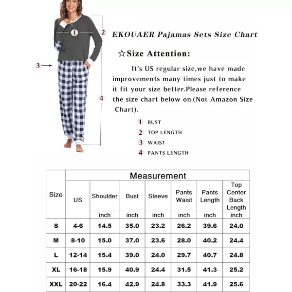 Ekouaer Womens Pajamas Sets Long Sleeve with Plaid Pants Soft Sleepwear O Neck 2 Piece Pjs Joggers Loung Set with Pockets1pat14