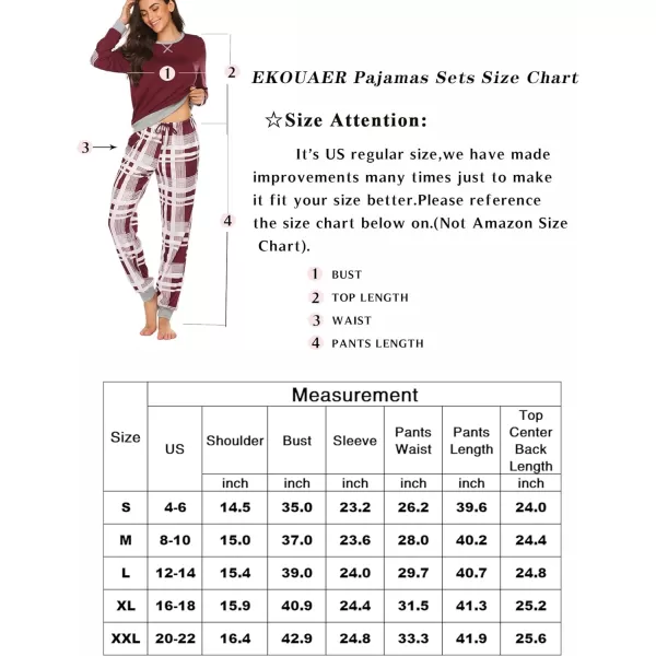 Ekouaer Womens Pajamas Sets Long Sleeve with Plaid Pants Soft Sleepwear O Neck 2 Piece Pjs Joggers Loung Set with Pockets1pat3