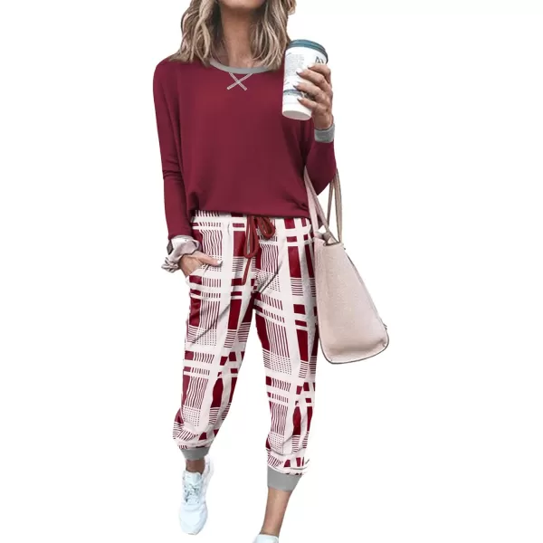 Ekouaer Womens Pajamas Sets Long Sleeve with Plaid Pants Soft Sleepwear O Neck 2 Piece Pjs Joggers Loung Set with Pockets1pat3