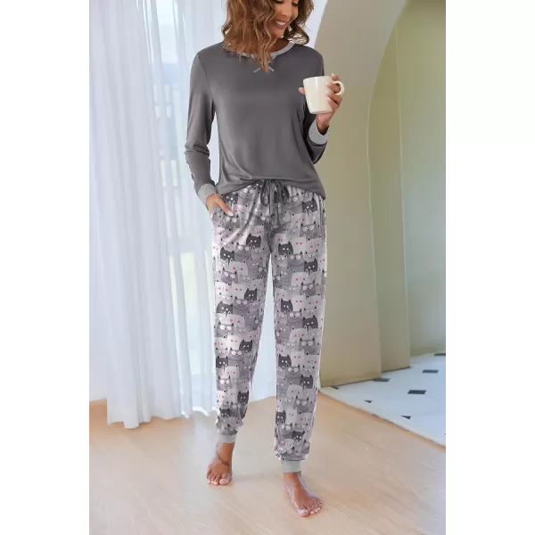 Ekouaer Womens Pajamas Sets Long Sleeve with Plaid Pants Soft Sleepwear O Neck 2 Piece Pjs Joggers Loung Set with PocketsPat11