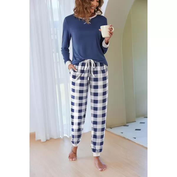 Ekouaer Womens Pajamas Sets Long Sleeve with Plaid Pants Soft Sleepwear O Neck 2 Piece Pjs Joggers Loung Set with PocketsPat12