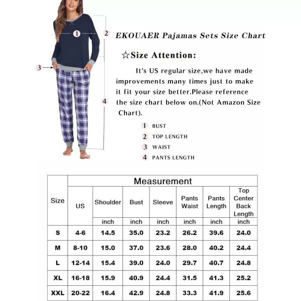 Ekouaer Womens Pajamas Sets Long Sleeve with Plaid Pants Soft Sleepwear O Neck 2 Piece Pjs Joggers Loung Set with PocketsPat12