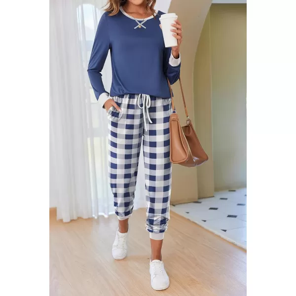 Ekouaer Womens Pajamas Sets Long Sleeve with Plaid Pants Soft Sleepwear O Neck 2 Piece Pjs Joggers Loung Set with PocketsPat12