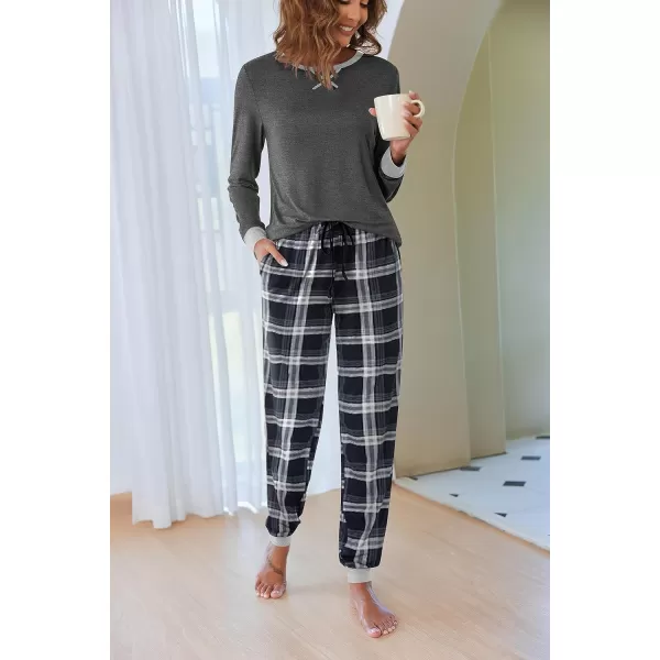 Ekouaer Womens Pajamas Sets Long Sleeve with Plaid Pants Soft Sleepwear O Neck 2 Piece Pjs Joggers Loung Set with PocketsPat17