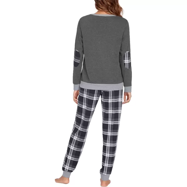 Ekouaer Womens Pajamas Sets Long Sleeve with Plaid Pants Soft Sleepwear O Neck 2 Piece Pjs Joggers Loung Set with PocketsPat17