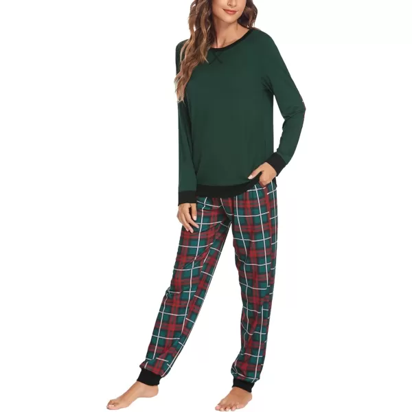 Ekouaer Womens Pajamas Sets Long Sleeve with Plaid Pants Soft Sleepwear O Neck 2 Piece Pjs Joggers Loung Set with PocketsPat27