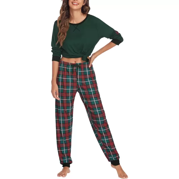 Ekouaer Womens Pajamas Sets Long Sleeve with Plaid Pants Soft Sleepwear O Neck 2 Piece Pjs Joggers Loung Set with PocketsPat27