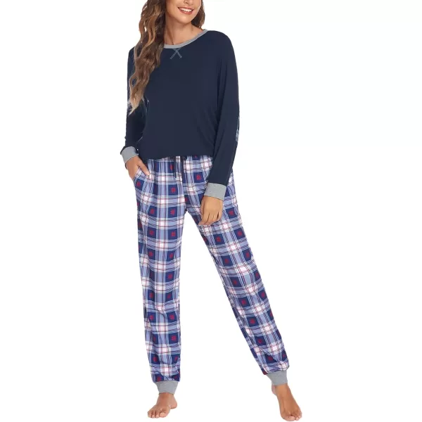 Ekouaer Womens Pajamas Sets Long Sleeve with Plaid Pants Soft Sleepwear O Neck 2 Piece Pjs Joggers Loung Set with PocketsPat28