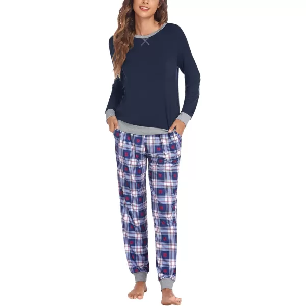 Ekouaer Womens Pajamas Sets Long Sleeve with Plaid Pants Soft Sleepwear O Neck 2 Piece Pjs Joggers Loung Set with PocketsPat28