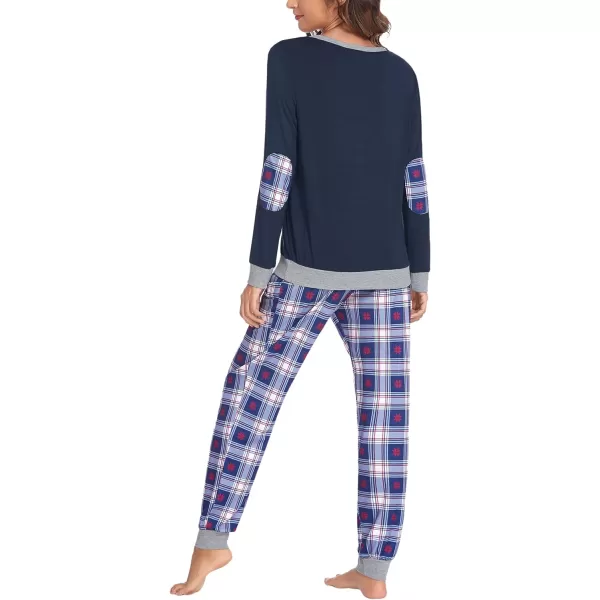 Ekouaer Womens Pajamas Sets Long Sleeve with Plaid Pants Soft Sleepwear O Neck 2 Piece Pjs Joggers Loung Set with PocketsPat28