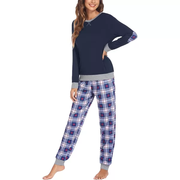 Ekouaer Womens Pajamas Sets Long Sleeve with Plaid Pants Soft Sleepwear O Neck 2 Piece Pjs Joggers Loung Set with PocketsPat28