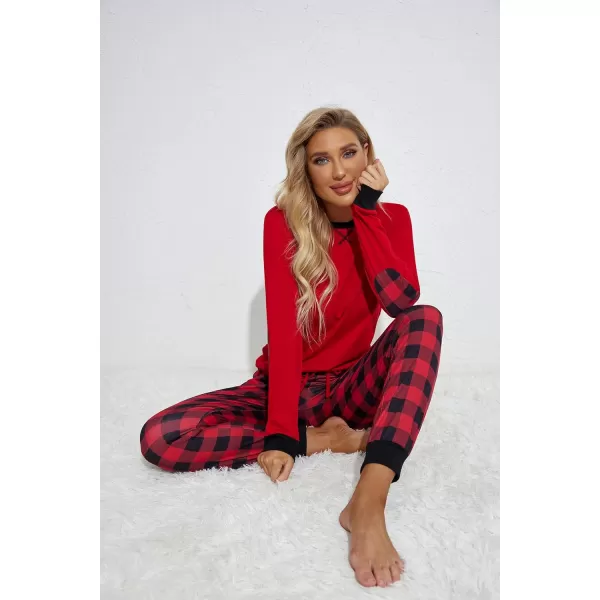 Ekouaer Womens Pajamas Sets Long Sleeve with Plaid Pants Soft Sleepwear O Neck 2 Piece Pjs Joggers Loung Set with PocketsPat35