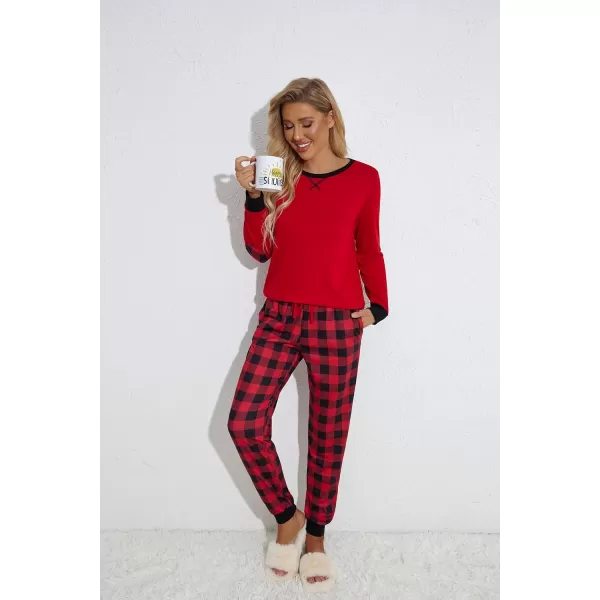 Ekouaer Womens Pajamas Sets Long Sleeve with Plaid Pants Soft Sleepwear O Neck 2 Piece Pjs Joggers Loung Set with PocketsPat35