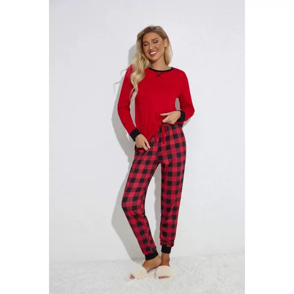 Ekouaer Womens Pajamas Sets Long Sleeve with Plaid Pants Soft Sleepwear O Neck 2 Piece Pjs Joggers Loung Set with PocketsPat35