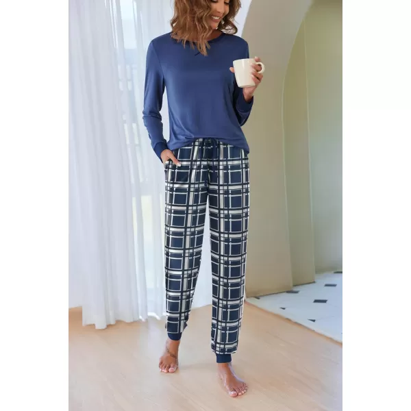 Ekouaer Womens Pajamas Sets Long Sleeve with Plaid Pants Soft Sleepwear O Neck 2 Piece Pjs Joggers Loung Set with PocketsPat45