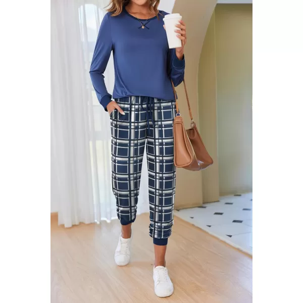 Ekouaer Womens Pajamas Sets Long Sleeve with Plaid Pants Soft Sleepwear O Neck 2 Piece Pjs Joggers Loung Set with PocketsPat45