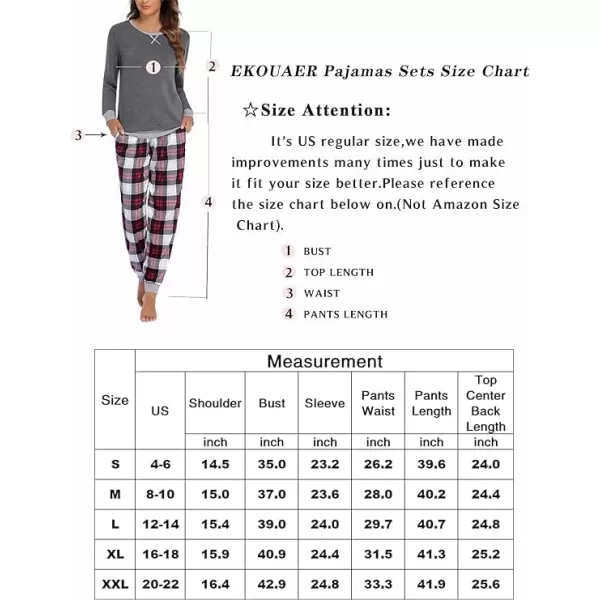 Ekouaer Womens Pajamas Sets Long Sleeve with Plaid Pants Soft Sleepwear O Neck 2 Piece Pjs Joggers Loung Set with PocketsPat46