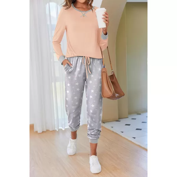 Ekouaer Womens Pajamas Sets Long Sleeve with Plaid Pants Soft Sleepwear O Neck 2 Piece Pjs Joggers Loung Set with PocketsPat5