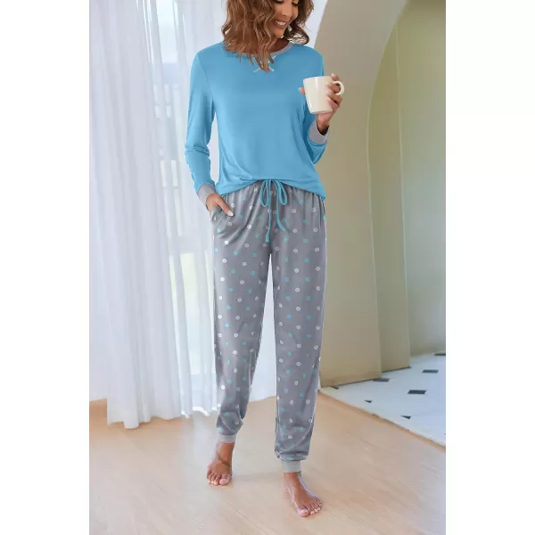 Ekouaer Womens Pajamas Sets Long Sleeve with Plaid Pants Soft Sleepwear O Neck 2 Piece Pjs Joggers Loung Set with PocketsPat6