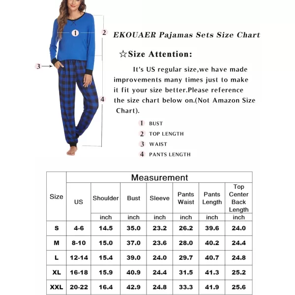 Ekouaer Womens Pajamas Sets Long Sleeve with Plaid Pants Soft Sleepwear O Neck 2 Piece Pjs Joggers Loung Set with PocketsPat6