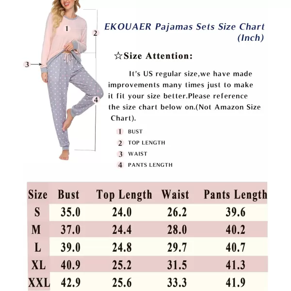 Ekouaer Womens Pajamas Sets Long Sleeve with Plaid Pants Soft Sleepwear O Neck 2 Piece Pjs Joggers Loung Set with PocketsPat7