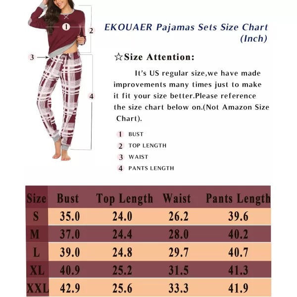 Ekouaer Womens Pajamas Sets Long Sleeve with Plaid Pants Soft Sleepwear O Neck 2 Piece Pjs Joggers Loung Set with PocketsPat9