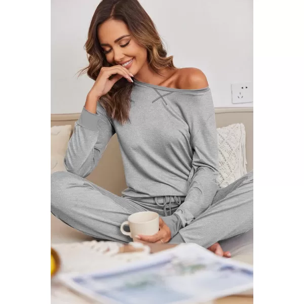 Ekouaer Womens Pajamas Sets Long Sleeve with Plaid Pants Soft Sleepwear O Neck 2 Piece Pjs Joggers Loung Set with PocketsZlight Grey