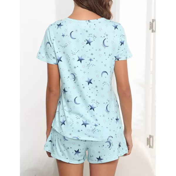 Ekouaer Womens Pajamas Sets Short Sleeve Lounge Sets Sleepwear Casual Two Piece Pjs With PocketsBlue Moon Star