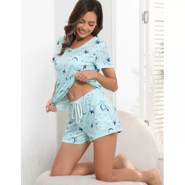 Ekouaer Womens Pajamas Sets Short Sleeve Lounge Sets Sleepwear Casual Two Piece Pjs With PocketsBlue Moon Star