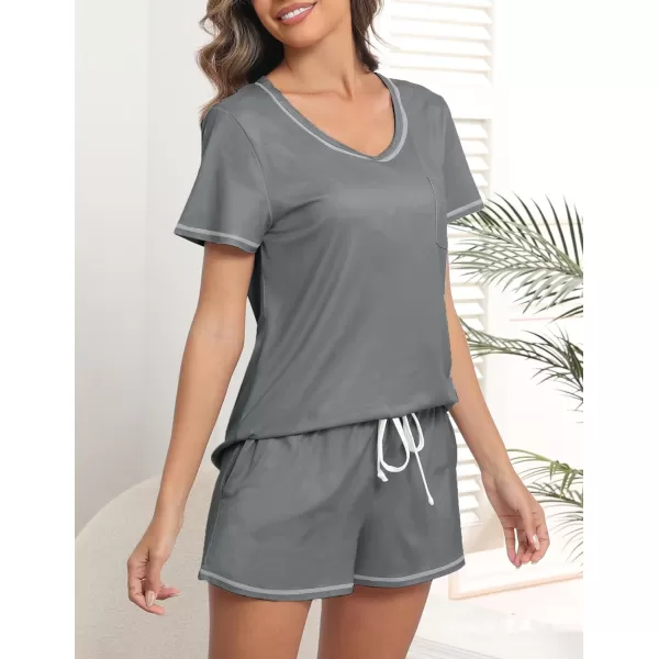 Ekouaer Womens Pajamas Sets Short Sleeve Lounge Sets Sleepwear Casual Two Piece Pjs With PocketsDark Grey