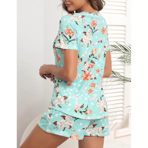 Ekouaer Womens Pajamas Sets Short Sleeve Lounge Sets Sleepwear Casual Two Piece Pjs With PocketsFloral Blue2