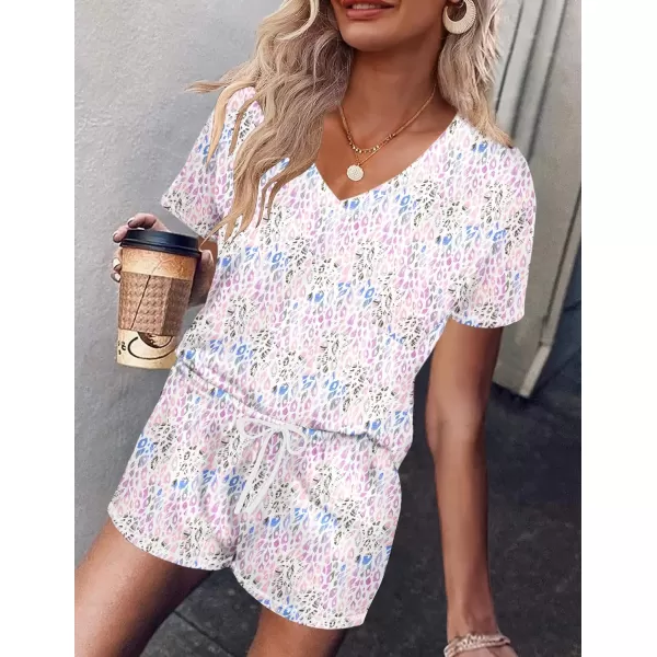 Ekouaer Womens Pajamas Sets Short Sleeve Lounge Sets Sleepwear Casual Two Piece Pjs With PocketsLeaf