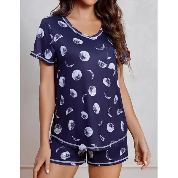 Ekouaer Womens Pajamas Sets Short Sleeve Lounge Sets Sleepwear Casual Two Piece Pjs With PocketsMoon Print