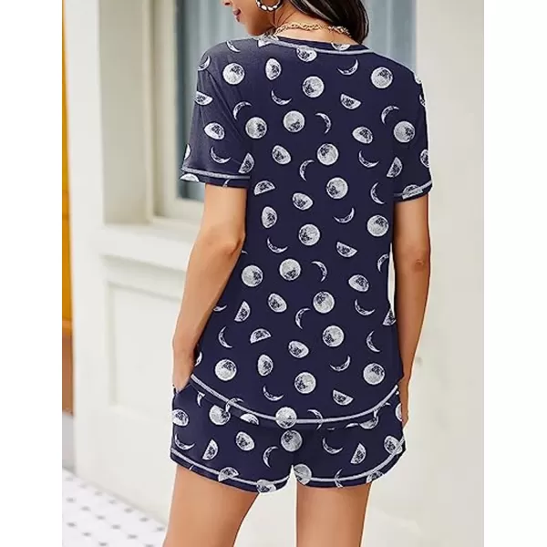 Ekouaer Womens Pajamas Sets Short Sleeve Lounge Sets Sleepwear Casual Two Piece Pjs With PocketsMoon Print