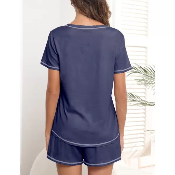 Ekouaer Womens Pajamas Sets Short Sleeve Lounge Sets Sleepwear Casual Two Piece Pjs With PocketsNavy Blue