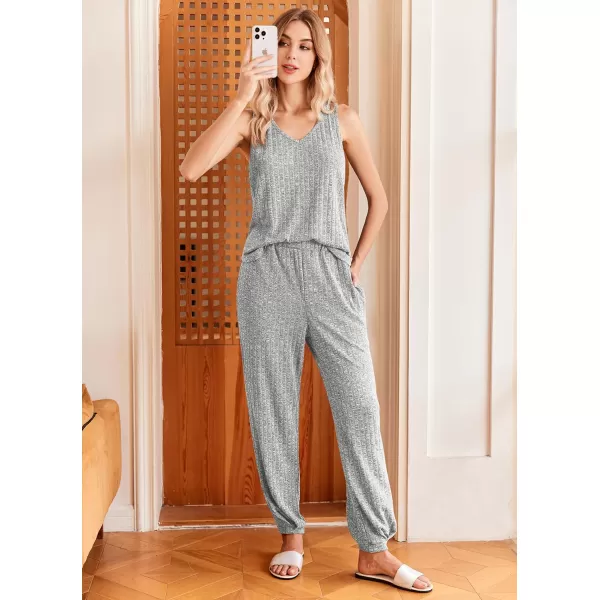 Ekouaer Womens Pajamas Sleeveless V Neck Pjs Lounge Sets Ribbed Knit 2 Piece Tank Pants Set Loungewear with Pockets SXXLLight Gray