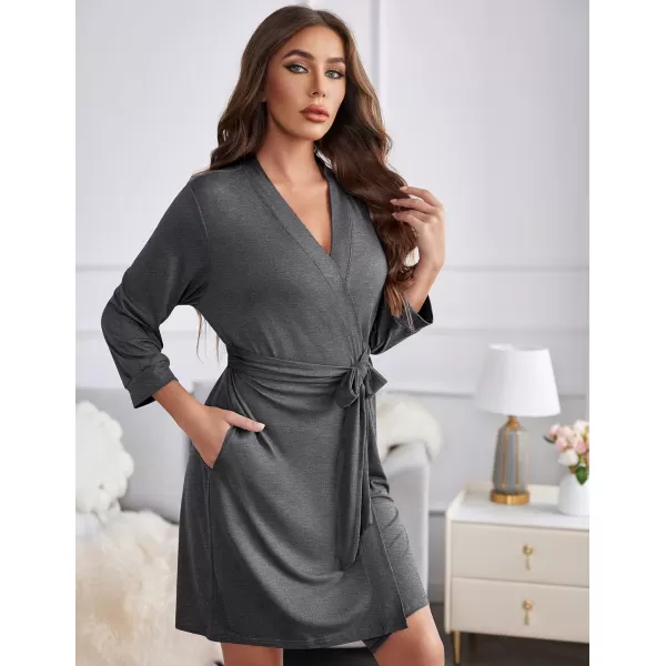 Ekouaer Womens Robe Lightweight 34 Sleeve Knit Bathrobe Soft Knee Length Sleepwear Robes with Pockets SXXLDark Grey