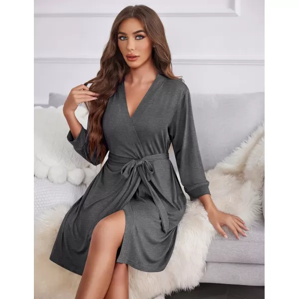 Ekouaer Womens Robe Lightweight 34 Sleeve Knit Bathrobe Soft Knee Length Sleepwear Robes with Pockets SXXLDark Grey