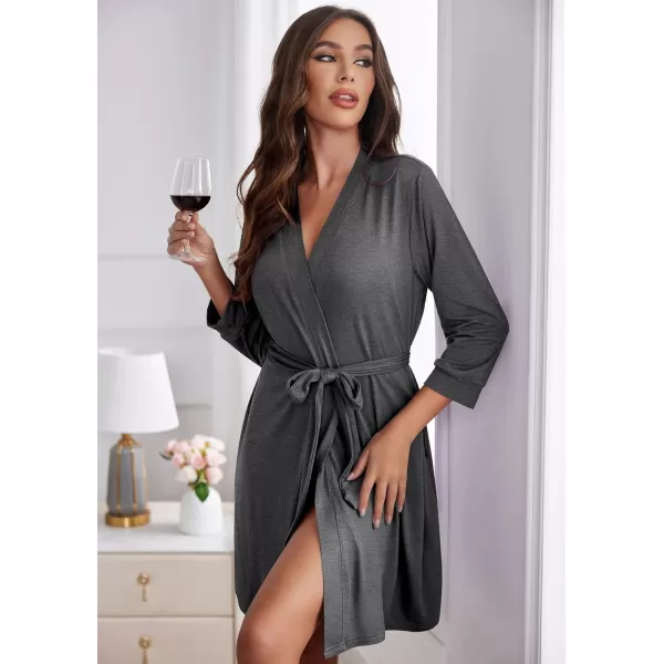 Ekouaer Womens Robe Lightweight 34 Sleeve Knit Bathrobe Soft Knee Length Sleepwear Robes with Pockets SXXLDark Grey