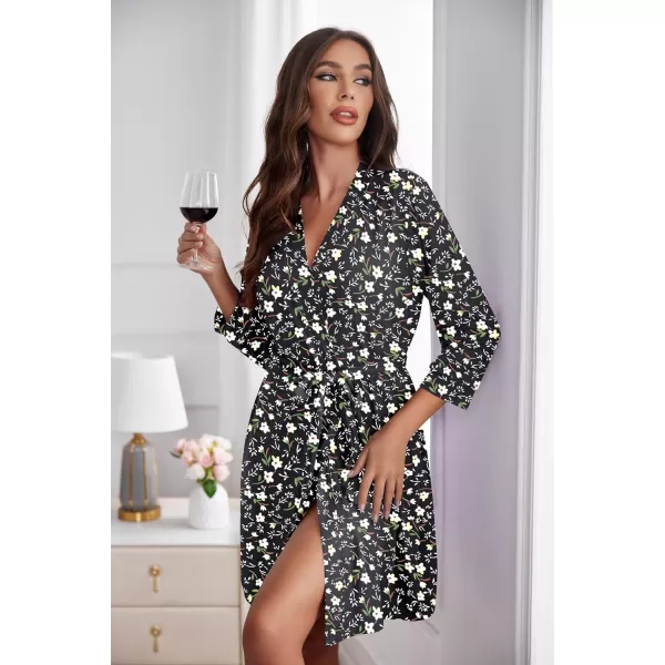 Ekouaer Womens Robe Lightweight 34 Sleeve Knit Bathrobe Soft Knee Length Sleepwear Robes with Pockets SXXLFloral