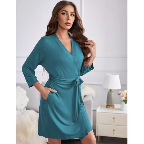 Ekouaer Womens Robe Lightweight 34 Sleeve Knit Bathrobe Soft Knee Length Sleepwear Robes with Pockets SXXLLake Blue