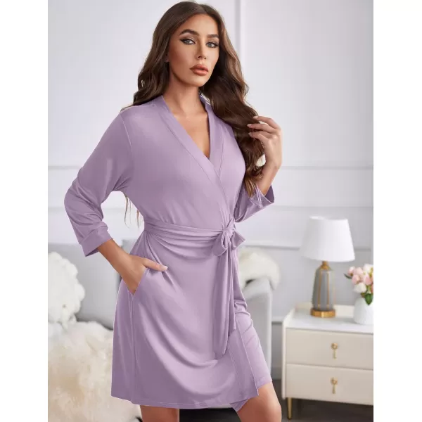 Ekouaer Womens Robe Lightweight 34 Sleeve Knit Bathrobe Soft Knee Length Sleepwear Robes with Pockets SXXLLavender