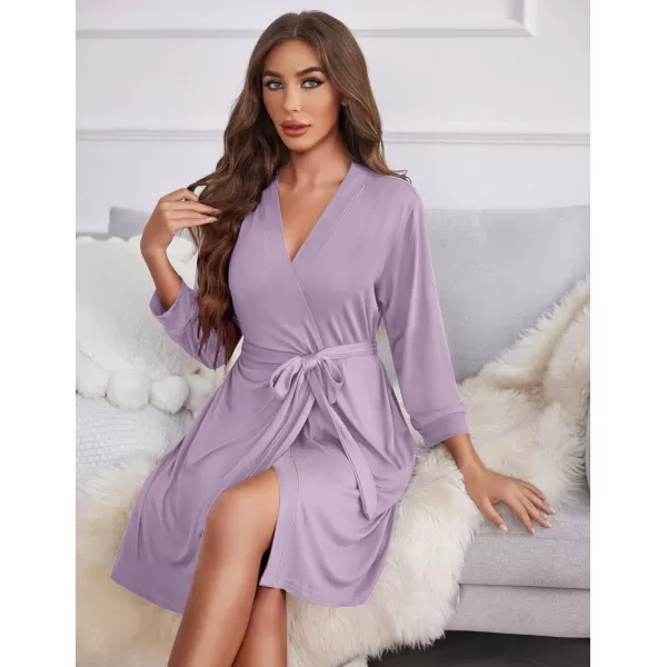 Ekouaer Womens Robe Lightweight 34 Sleeve Knit Bathrobe Soft Knee Length Sleepwear Robes with Pockets SXXLLavender