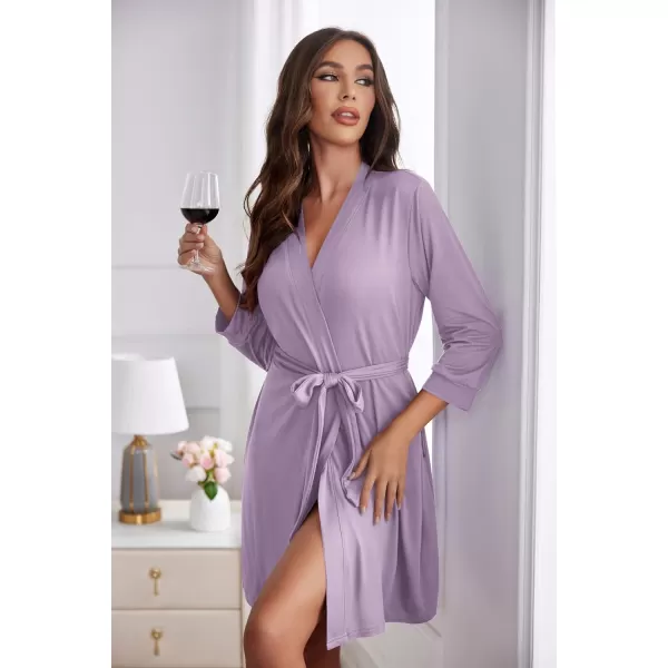 Ekouaer Womens Robe Lightweight 34 Sleeve Knit Bathrobe Soft Knee Length Sleepwear Robes with Pockets SXXLLavender